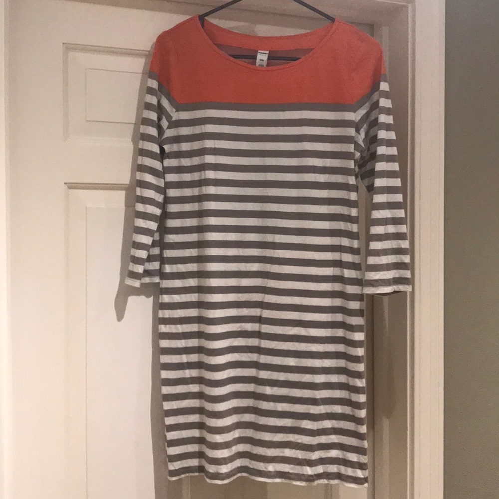 Coral / Gray & White Cotton Dress